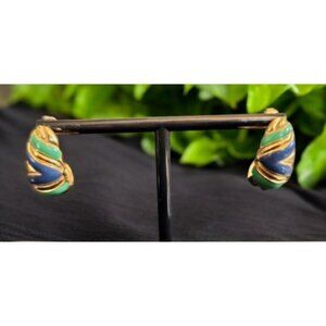 Vintage AVON Goldtone with Blue and Green Drop Stud Earrings